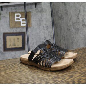 Easy Spirit Womens Strappy Mindi Flat Sandal SEMINDI Black Leather 10M